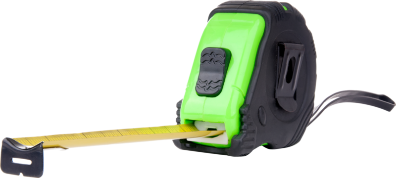 Green tape measure with tape extended isolated