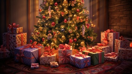 Christmas tree and gifts  generated by AI tool 