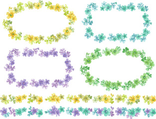 カラフルなカタバミのフレームとラインのセット