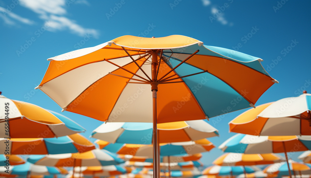 Canvas Prints Vibrant blue umbrella shades beachgoers on a sunny summer day generated by AI