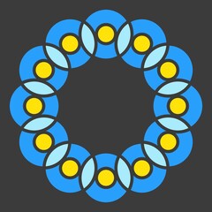 Abstract blue and yellow circle design on dark gray background