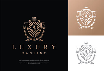 Set of law firm A logo icon set with golden color. Symbol for Justice, Law Offices, Attorney services, lawyer, logo design