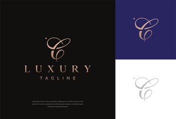 luxury tagline Letter C Logo. C Letter Design Vector with 3 style 
