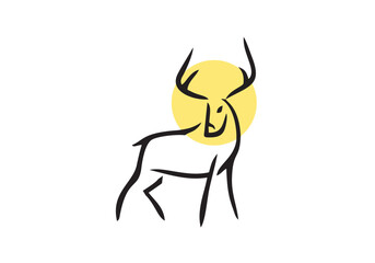 Deer logo line icons. Wild reindeer outdoor brand label. Elk antlers sign. Wildlife stag symbol. Vector illustration