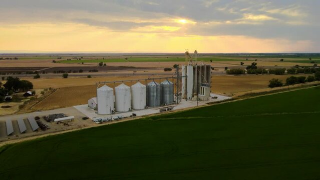 Rice Dryers at Sunset in Sutter County, California 