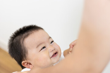 母親と手をつないでつかまり立ちする赤ちゃん（男の子、生後9カ月、1歳、日本人） - obrazy, fototapety, plakaty