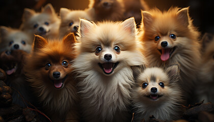 Obraz premium Cute puppy sitting, looking, smiling, playful, indoors, nature, lap dog generated by AI