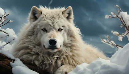 Obraz premium A cute canine in the winter forest, looking at the camera generated by AI