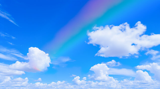 青空にかかる美しい虹の部分アップ