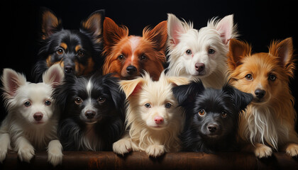 Cute puppy sitting, looking at camera, playful, in a row generated by AI