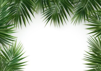 Obraz premium Group of green leaf frame on white. Summer palm leaves on White background, AI Generative.