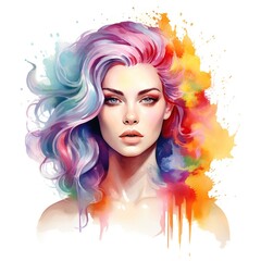 Colorful watercolor abstract woman portrait. Non-existent fictional character