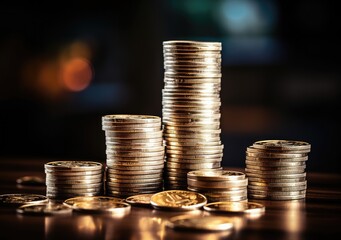 pile of silver coins stack and growing money graph on rows. Income, profits, finance, Investment, Interest and Saving money concept. AI Generative.