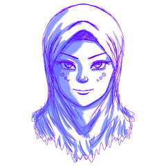 line illustration of a woman wearing a hijab. Suitable for screen printing