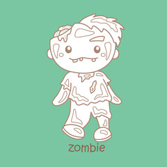 Obraz na płótnie Canvas Alphabet Z For Zombie Vocabulary School Lesson Cartoon Digital Stamp Outline