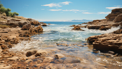Tranquil scene  sunset over water, reflecting the beauty of nature generated by AI