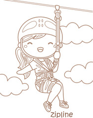 Alphabet Z For Zipline Vocabulary School Lesson Cartoon Coloring Pages A4 for Kids and Adult