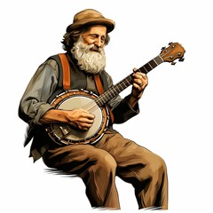 Clipart of a folk singer-songwriter strumming a banjo Generative AI - obrazy, fototapety, plakaty