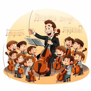 Clipart of a music teacher conducting a youth orchestra Generative AI