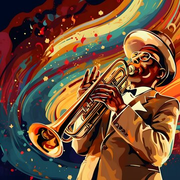 Clipart of a trumpet player performing in a big band Generative AI