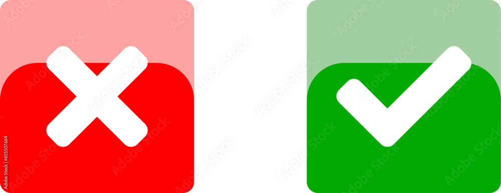 Poster yes and no or right and wrong or approved and declined soft square icon set with green check mark an