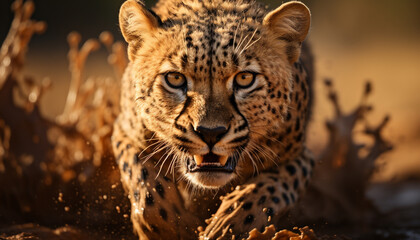 Majestic cheetah, Africa beauty, walking through wilderness, staring into distance generated by AI