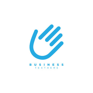 simple minimal blue hand line logo design vector