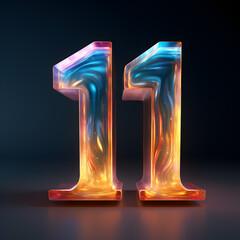 Neon colourful light number 11 isolated on black background, 3D illustration 