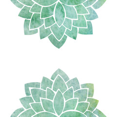 Symmetrically arranged decorative elements - silhouettes of turquoise stylized flowers with watercolor texture - 655510265