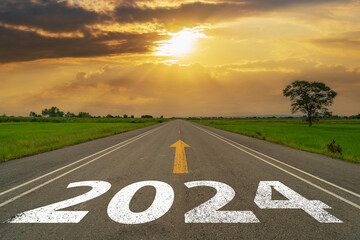New year 2024 or straight forward road to business and strategy of future vision concept. - 655510815