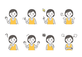 エプロンを着た女性のシンプルな上半身セット