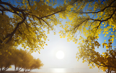 photo autumn tree with yellow leaves background ai generated