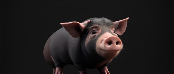  A pig on plain black background from Generative AI
