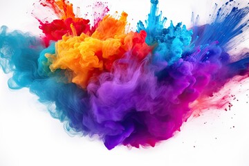 Colored powder explosion. Paint holi, Colorful rainbow holi paint splash on isolated white background