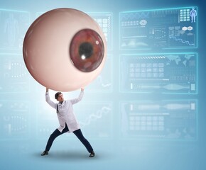 Doctor examining giant eye in medical concept