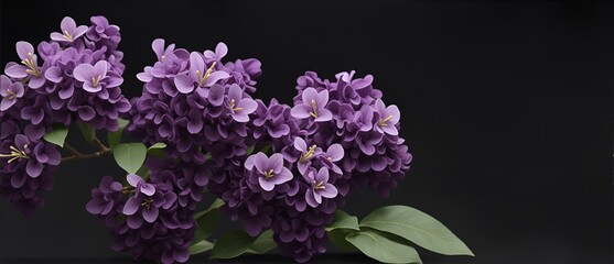 Lilac flowers in plain black background from Generative AI
