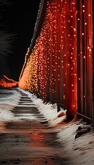Christmas lights on red barn - vertical shot - holiday spirit - festive lights - country living 