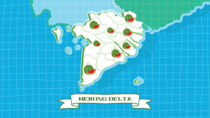 Vector Watermelon growing cartoon map, seamless checkered pattern background