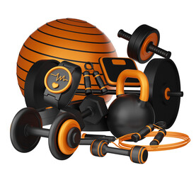 Fitness  Equipment Set , 3D illustration. 