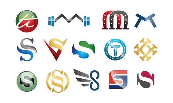 Best modern initial letter logo design vector bundle (M, TI, MM, S, SV,VS, T, U, TMT,TT) It will be suitable for which company or brand name start those initial. vector format 