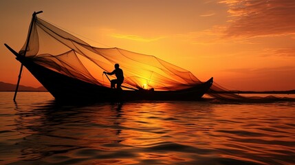 silhouette fisherman fishing
