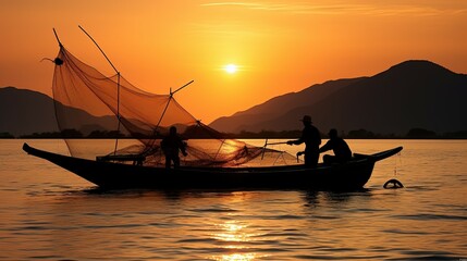 silhouette fisherman fishing