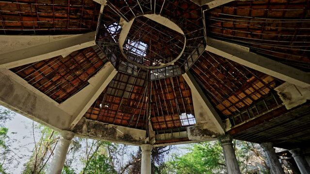 Structural Framing Of A Dilapidated Gazebo's Roof