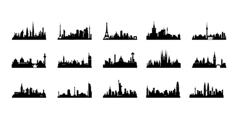 Set of Collection Cityscape Silhouette Element Vector - obrazy, fototapety, plakaty