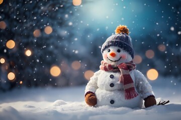 Winter wonderland: snowman, mixed media style, empty space for Christmas banner