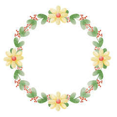 Watercolor circle frame flowers