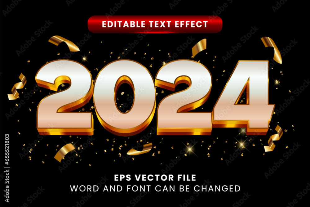 Poster 2024 3d editable vector text effect. happy new year typography
