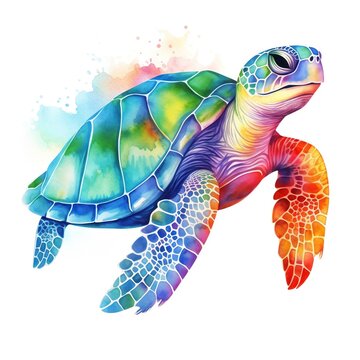 Watercolor turtle, colorful illustration, clipart on white background