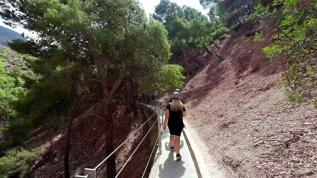 Tourist Walking Along Hillside Pathway at Observatorio Ornitol&oacute;gico El Cabrito
