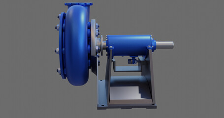 Industrial pump mounted on a frame.  Centrifugal pump for industrial water supply. Blue pump